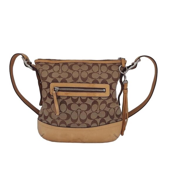 Auth COACH Signature Soft Slim Duffle 9362 Khaki Light Brown Jacquard Leather - Picture 3 of 10